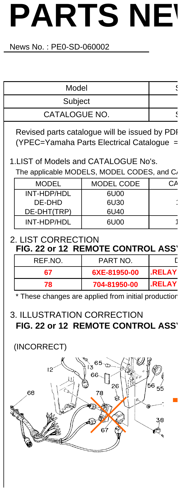 Yamaha INT HDP HDL (6U00) or 12 REMOTE CONTROL ASSY 3 SECTION parts diagram